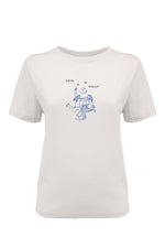 T Shirt 180gsm Off White White And Blue Print